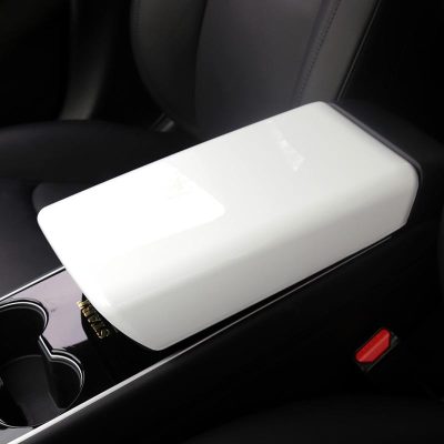 White Armrest Box Protective Plate Cover installed